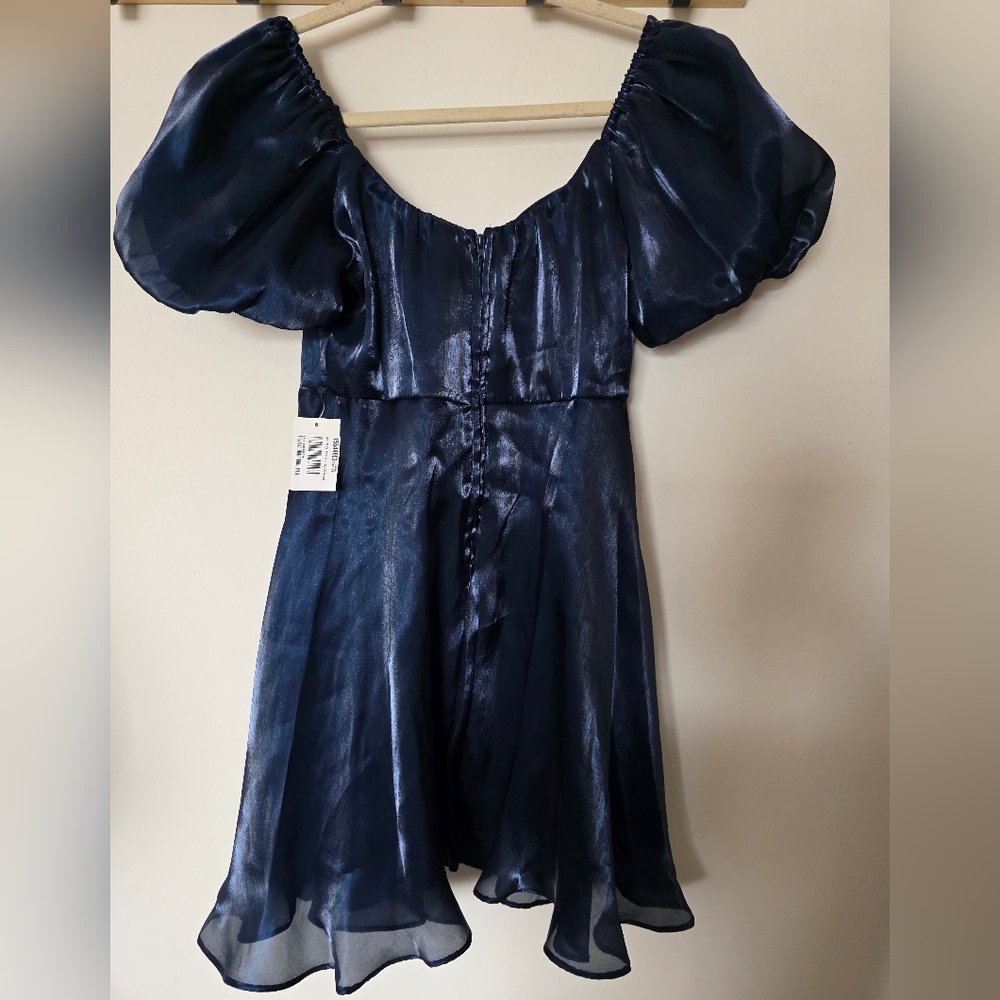 B. Darlin Junior's Navy Organza Puff Sleeve Baby Doll A-Line Size 3/4 - Picture 5 of 5